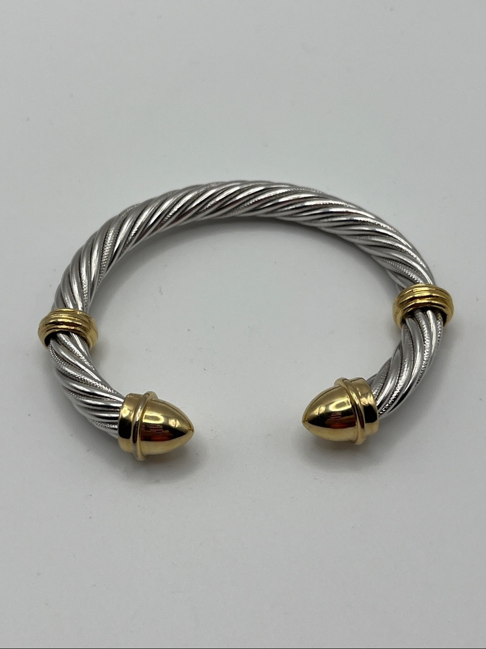 Silver-Tone Twisted Cable Cuff Bracelet with Gold Tone Accents